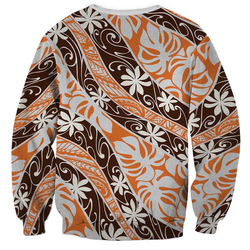 Puatou Tahiti Tiare Monstera Sweatshirt Polynesian Pattern Curve Style - Polynesian Pride