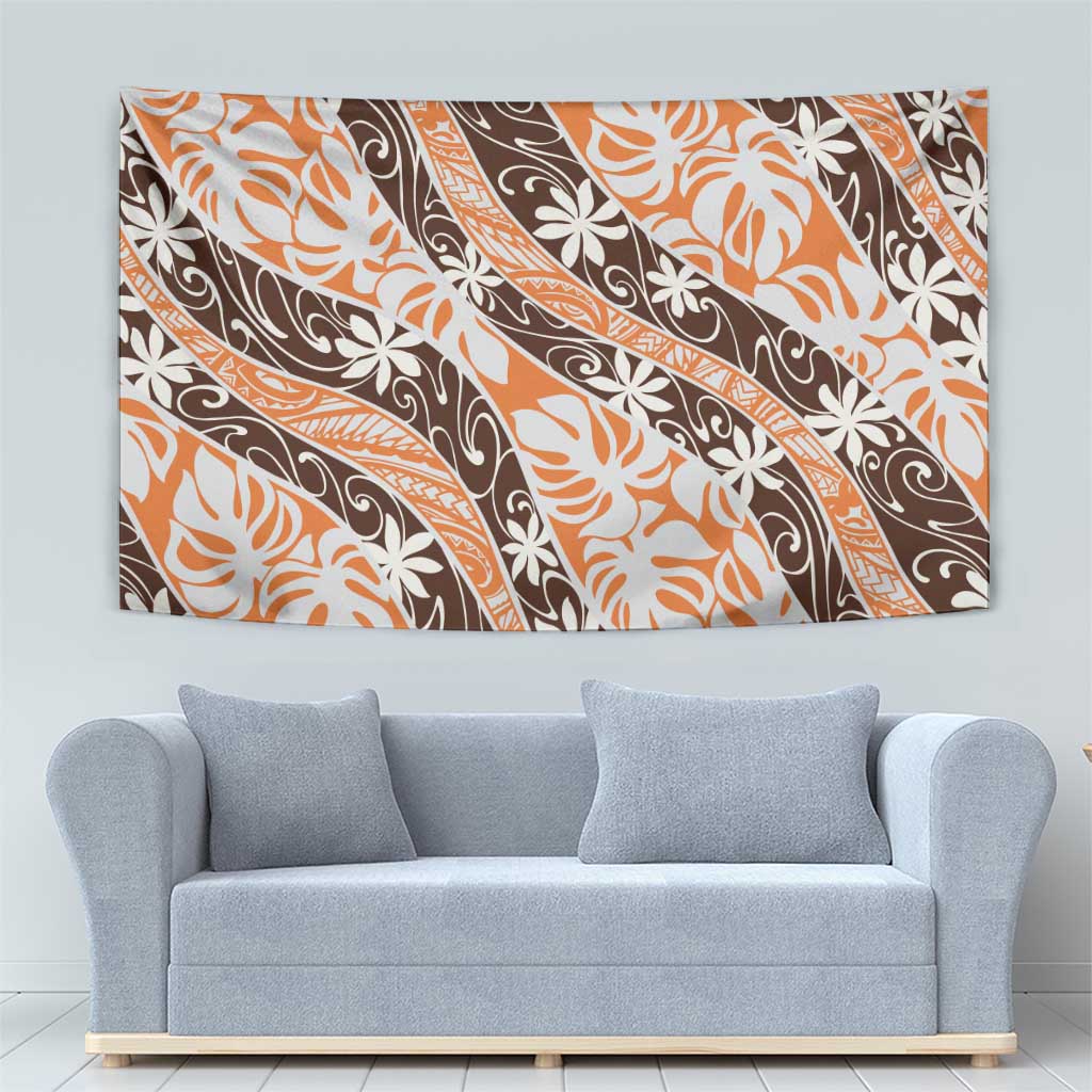 Puatou Tahiti Tiare Monstera Tapestry Polynesian Pattern Curve Style - Polynesian Pride