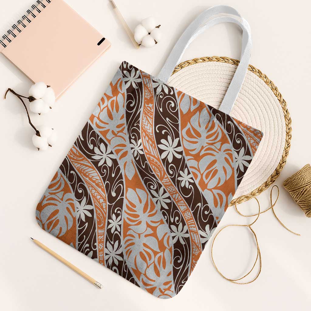 Puatou Tahiti Tiare Monstera Tote Bag Polynesian Pattern Curve Style - Polynesian Pride