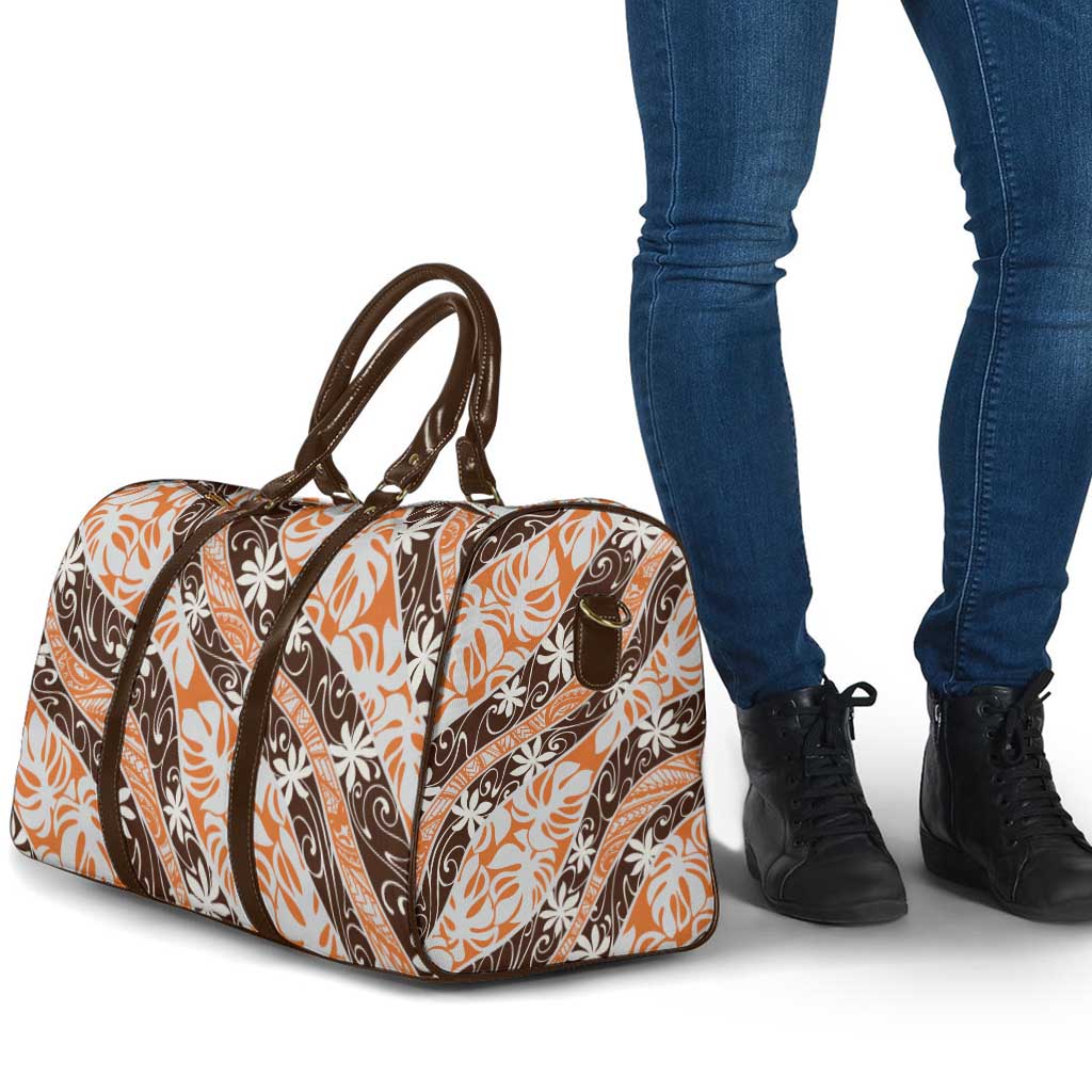 Puatou Tahiti Tiare Monstera Travel Bag Polynesian Pattern Curve Style - Polynesian Pride