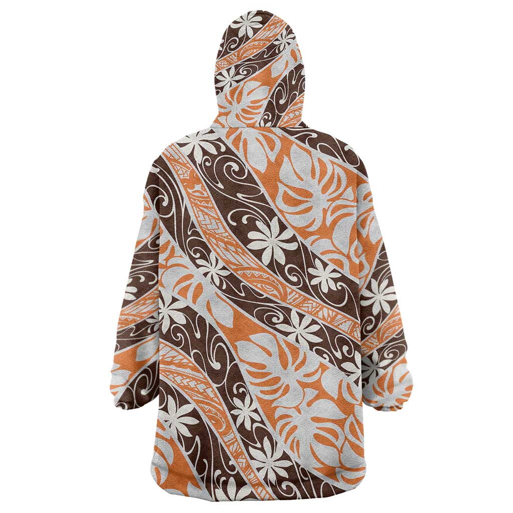 Puatou Tahiti Tiare Monstera Wearable Blanket Hoodie Polynesian Pattern Curve Style - Polynesian Pride