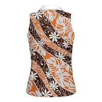 Puatou Tahiti Tiare Monstera Women Sleeveless Polo Shirt Polynesian Pattern Curve Style - Polynesian Pride