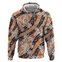 Puatou Tahiti Tiare Monstera Zip Hoodie Polynesian Pattern Curve Style - Polynesian Pride