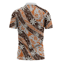 Puatou Tahiti Tiare Monstera Zipper Polo Shirt Polynesian Pattern Curve Style LT01 - Polynesian Pride