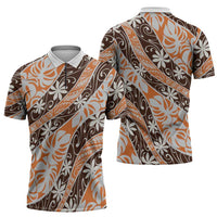 Puatou Tahiti Tiare Monstera Zipper Polo Shirt Polynesian Pattern Curve Style LT01 - Polynesian Pride