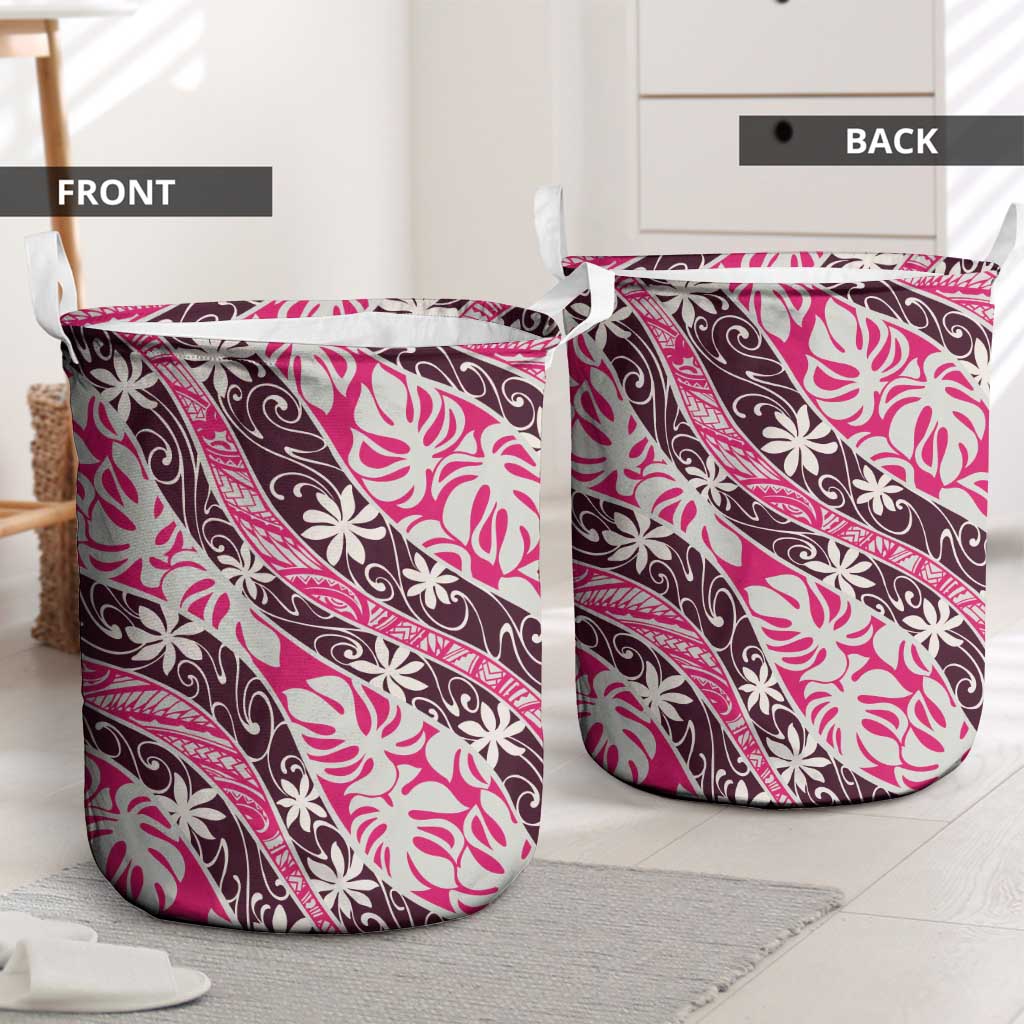 Tarona Tahiti Tiare Monstera Laundry Basket Polynesian Pattern Curve Style - Polynesian Pride