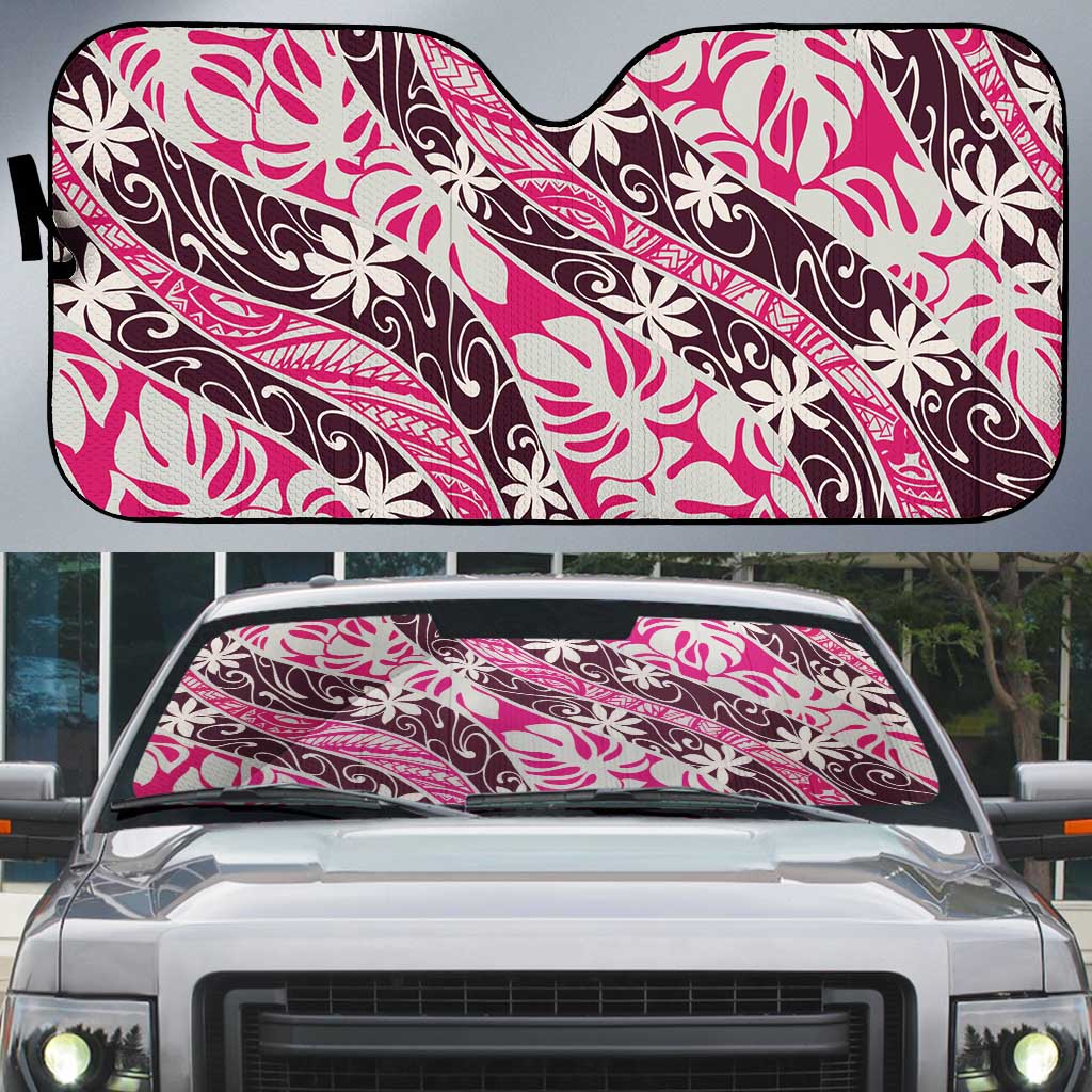 Tarona Tahiti Tiare Monstera Auto Sun Shade Polynesian Pattern Curve Style - Polynesian Pride