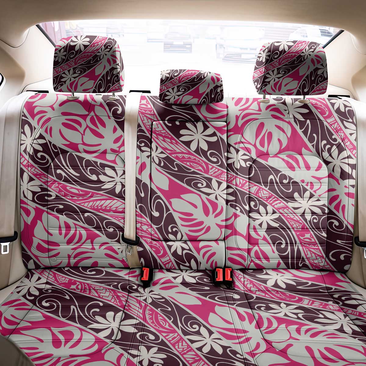 Tarona Tahiti Tiare Monstera Back Car Seat Cover Polynesian Pattern Curve Style - Polynesian Pride
