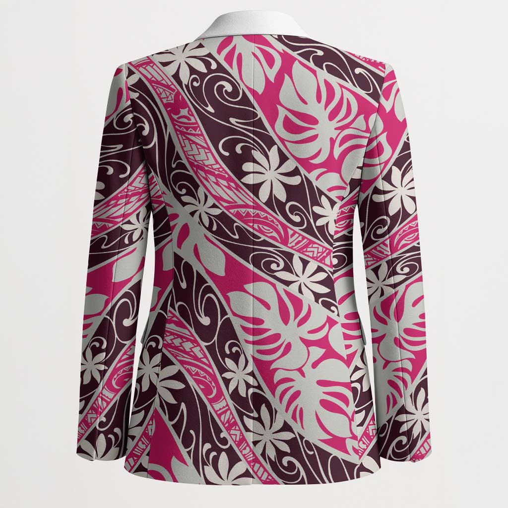 Tarona Tahiti Tiare Monstera Blazer Polynesian Pattern Curve Style - Polynesian Pride
