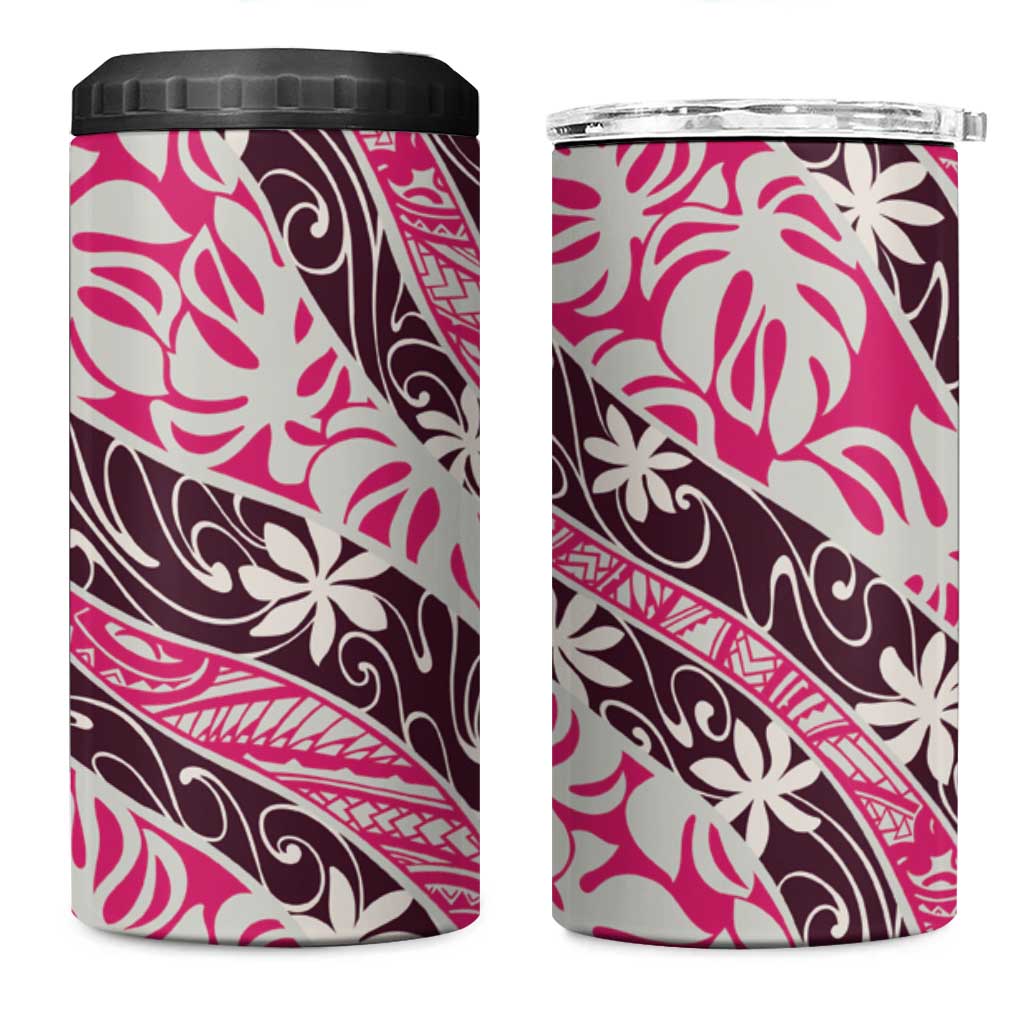 Tarona Tahiti Tiare Monstera 4 in 1 Can Cooler Tumbler Polynesian Pattern Curve Style - Polynesian Pride