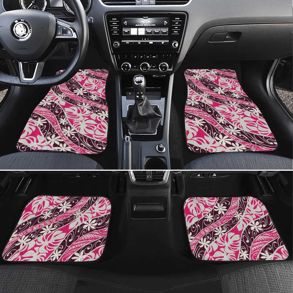Tarona Tahiti Tiare Monstera Car Mats Polynesian Pattern Curve Style - Polynesian Pride
