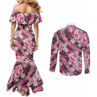 Tarona Tahiti Tiare Monstera Couples Matching Mermaid Dress and Long Sleeve Button Shirt Polynesian Pattern Curve Style LT01 - Polynesian Pride