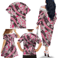 Tarona Tahiti Tiare Monstera Family Matching Off The Shoulder Long Sleeve Dress and Hawaiian Shirt Polynesian Pattern Curve Style - Polynesian Pride