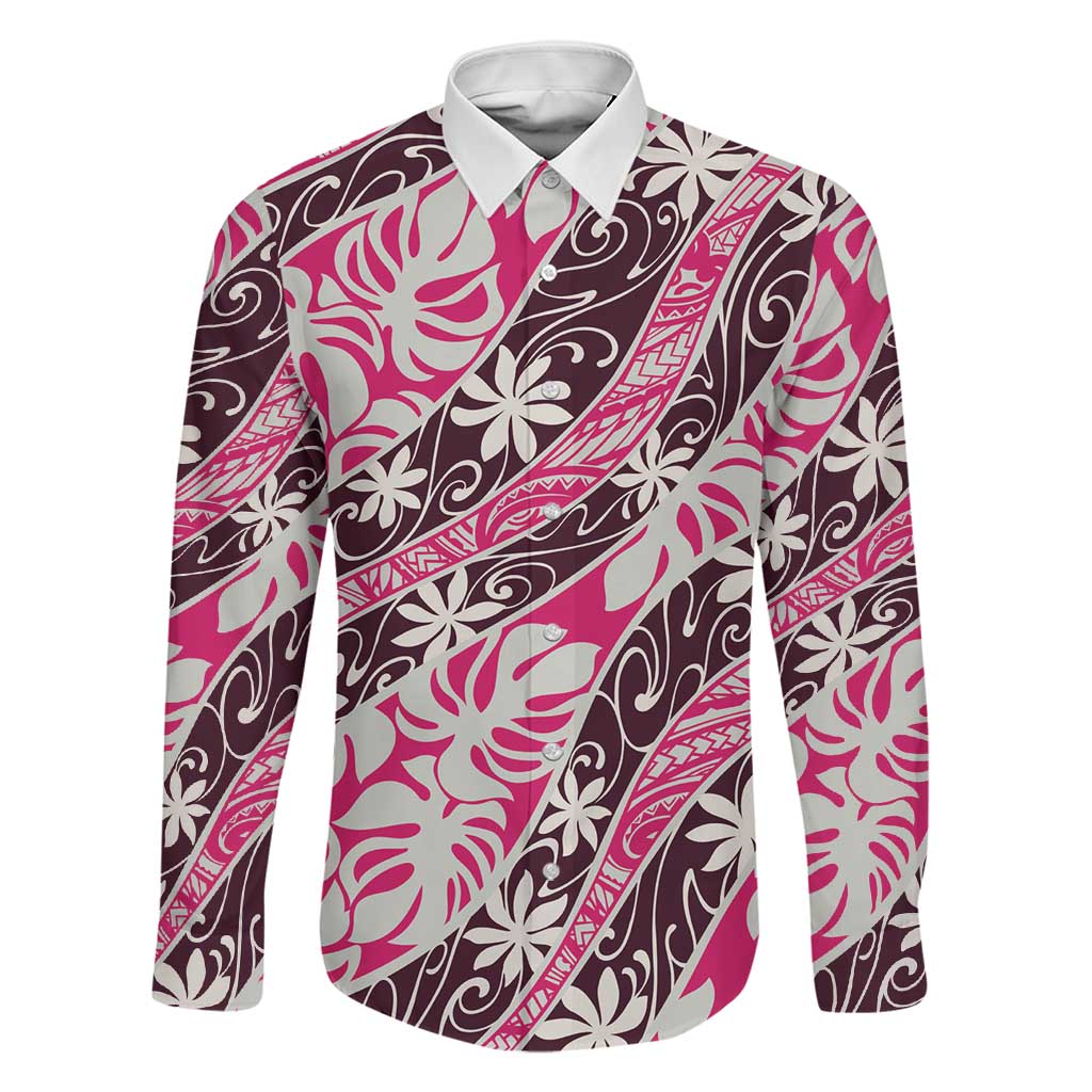 Tarona Tahiti Tiare Monstera Family Matching Off The Shoulder Long Sleeve Dress and Hawaiian Shirt Polynesian Pattern Curve Style - Polynesian Pride