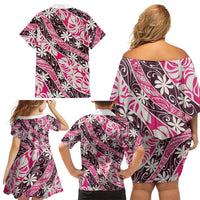 Tarona Tahiti Tiare Monstera Family Matching Off Shoulder Short Dress and Hawaiian Shirt Polynesian Pattern Curve Style - Polynesian Pride