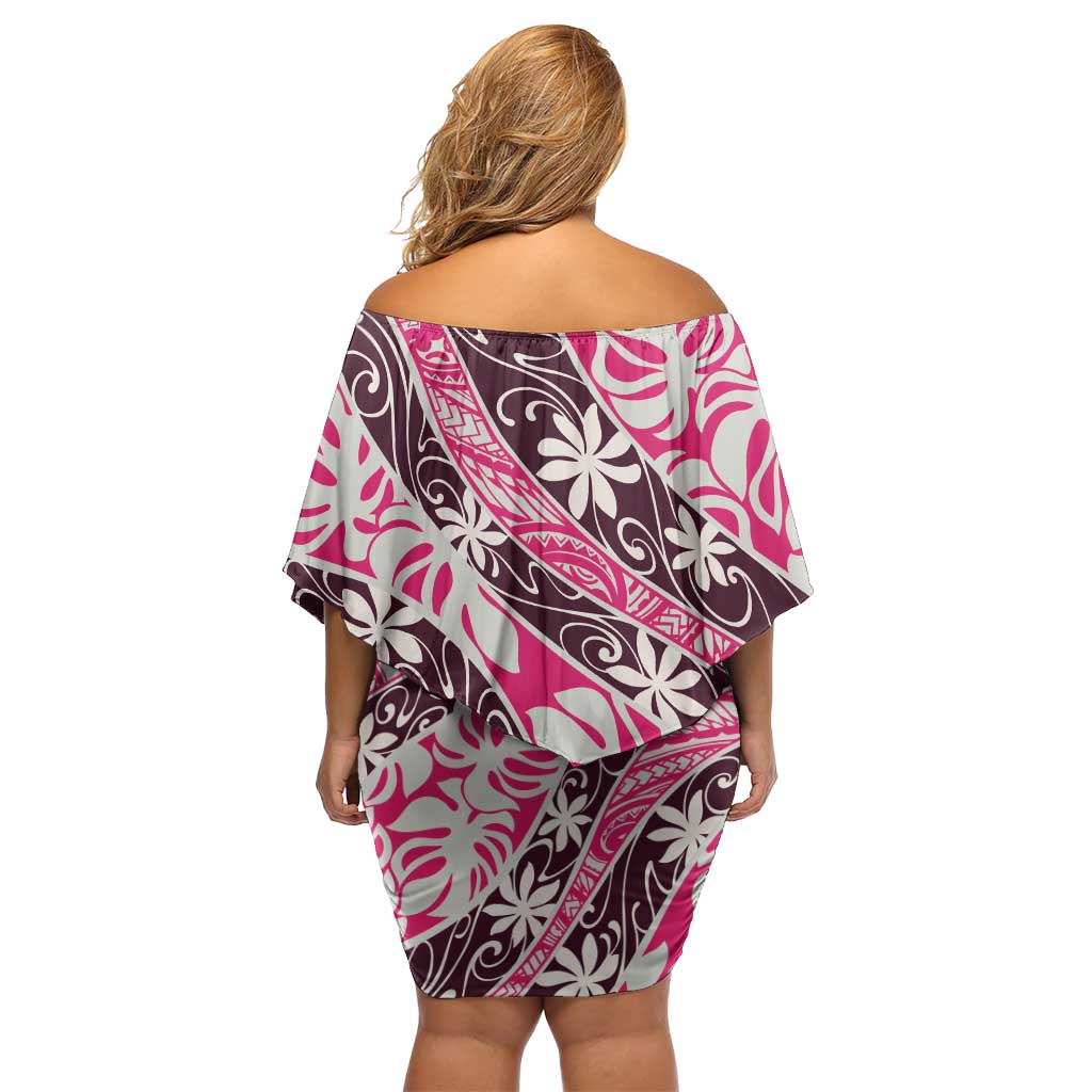 Tarona Tahiti Tiare Monstera Family Matching Off Shoulder Short Dress and Hawaiian Shirt Polynesian Pattern Curve Style - Polynesian Pride