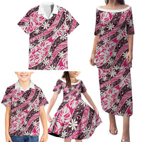 Tarona Tahiti Tiare Monstera Family Matching Puletasi and Hawaiian Shirt Polynesian Pattern Curve Style - Polynesian Pride