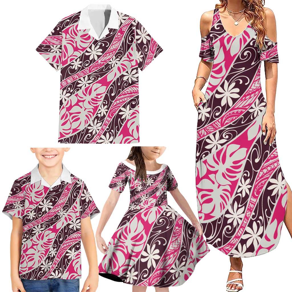 Tarona Tahiti Tiare Monstera Family Matching Summer Maxi Dress and Hawaiian Shirt Polynesian Pattern Curve Style - Polynesian Pride