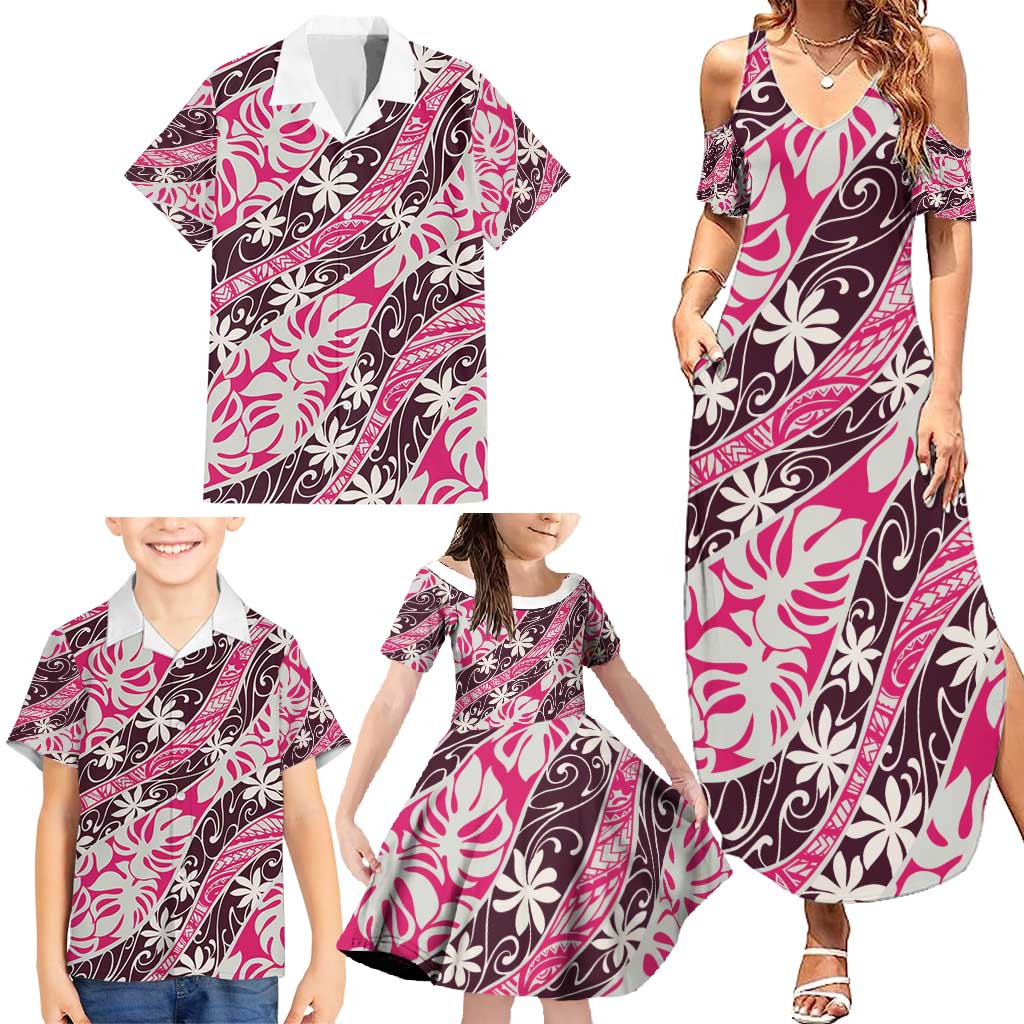 Tarona Tahiti Tiare Monstera Family Matching Summer Maxi Dress and Hawaiian Shirt Polynesian Pattern Curve Style - Polynesian Pride