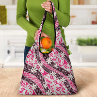 Tarona Tahiti Tiare Monstera Grocery Bag Polynesian Pattern Curve Style - Polynesian Pride