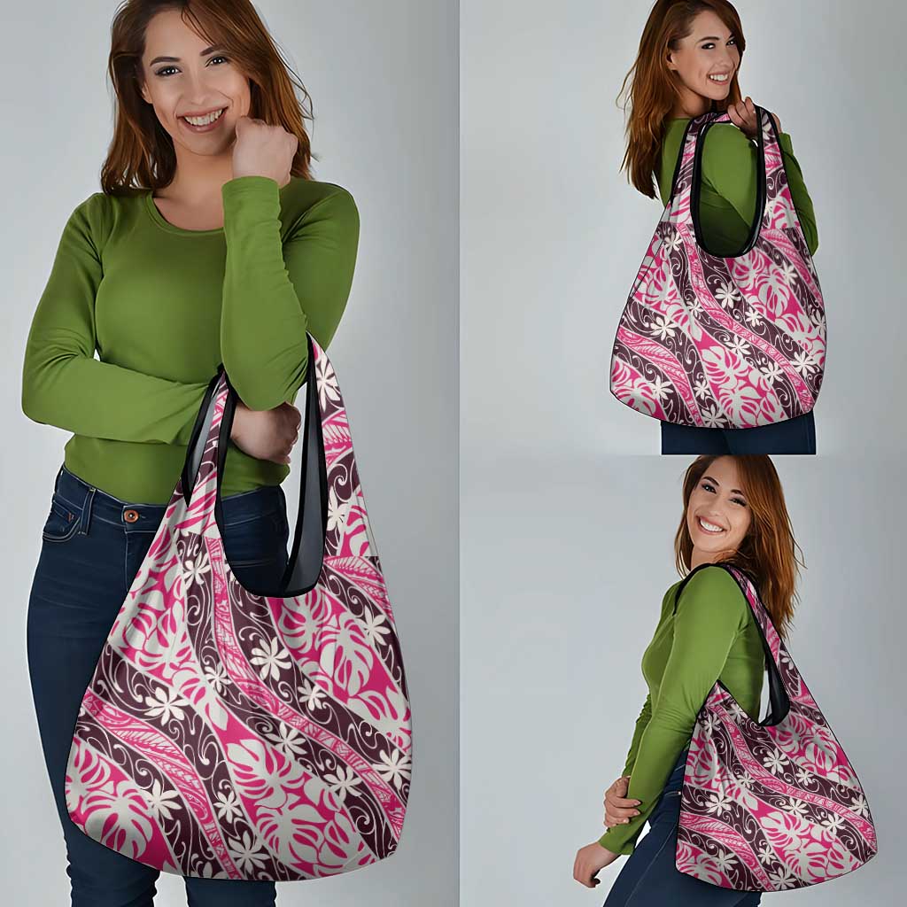 Tarona Tahiti Tiare Monstera Grocery Bag Polynesian Pattern Curve Style - Polynesian Pride