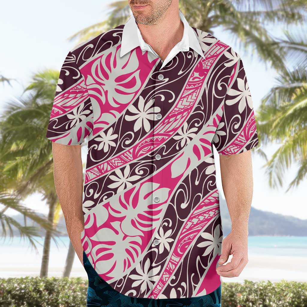Tarona Tahiti Tiare Monstera Hawaiian Shirt Polynesian Pattern Curve Style - Polynesian Pride