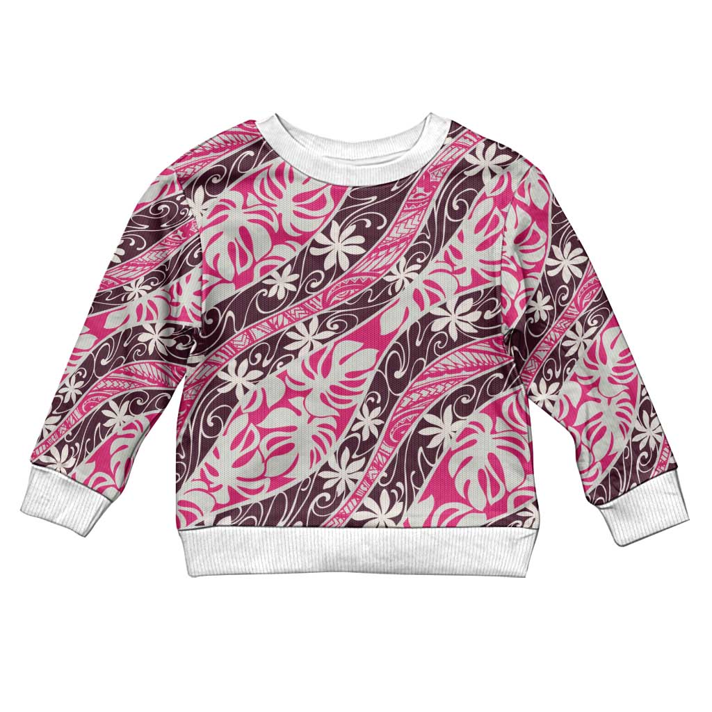 Tarona Tahiti Tiare Monstera Kid Ugly Christmas Sweater Polynesian Pattern Curve Style - Polynesian Pride