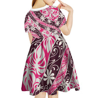 Tarona Tahiti Tiare Monstera Kid Short Sleeve Dress Polynesian Pattern Curve Style - Polynesian Pride