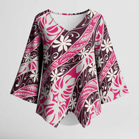 Tarona Tahiti Tiare Monstera Kimono Sleeve Blouse Polynesian Pattern Curve Style - Polynesian Pride