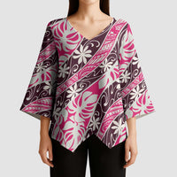 Tarona Tahiti Tiare Monstera Kimono Sleeve Blouse Polynesian Pattern Curve Style - Polynesian Pride