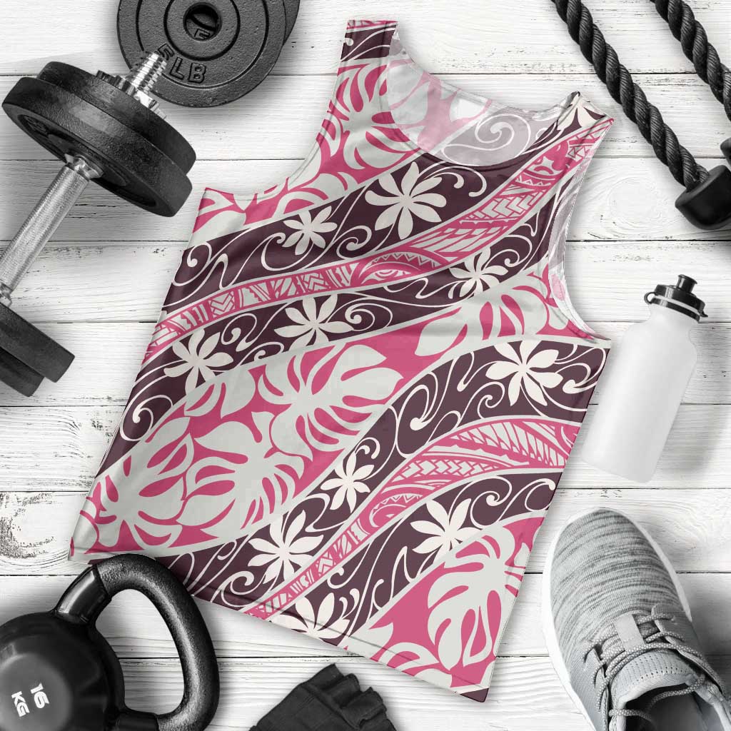 Tarona Tahiti Tiare Monstera Men Tank Top Polynesian Pattern Curve Style - Polynesian Pride