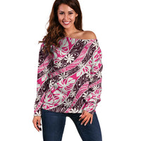 Tarona Tahiti Tiare Monstera Off Shoulder Sweater Polynesian Pattern Curve Style - Polynesian Pride