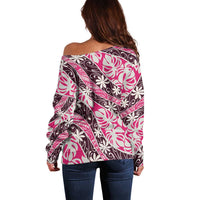 Tarona Tahiti Tiare Monstera Off Shoulder Sweater Polynesian Pattern Curve Style - Polynesian Pride