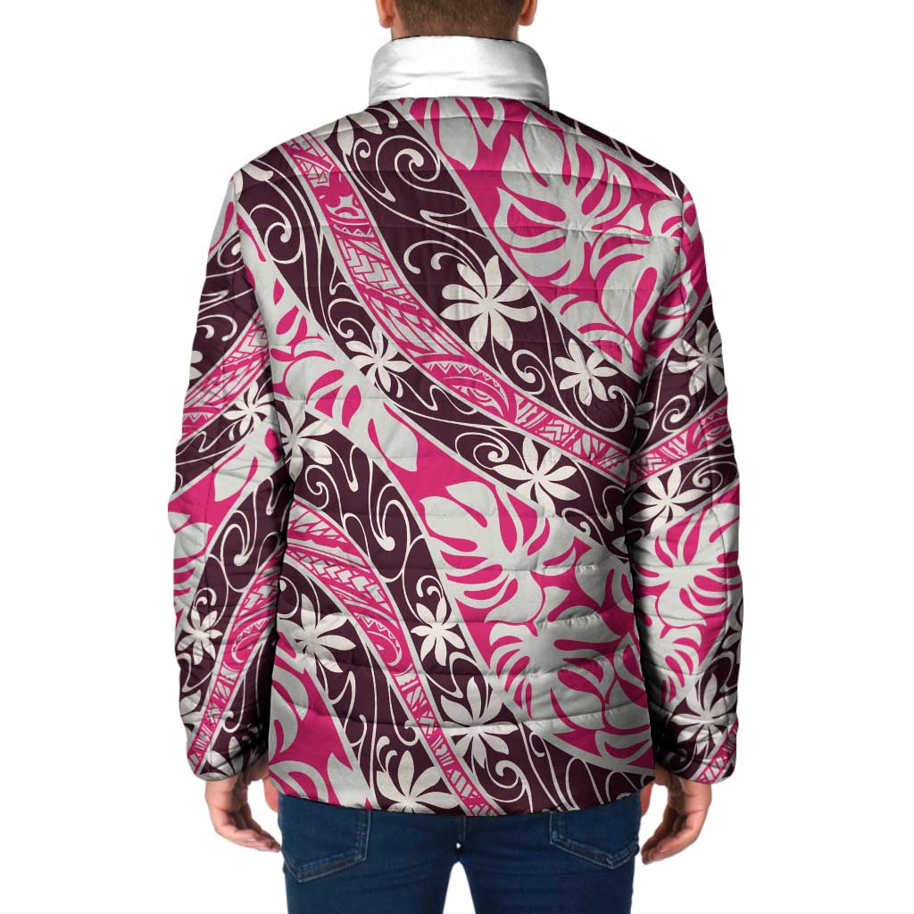 Tarona Tahiti Tiare Monstera Padded Jacket Polynesian Pattern Curve Style - Polynesian Pride