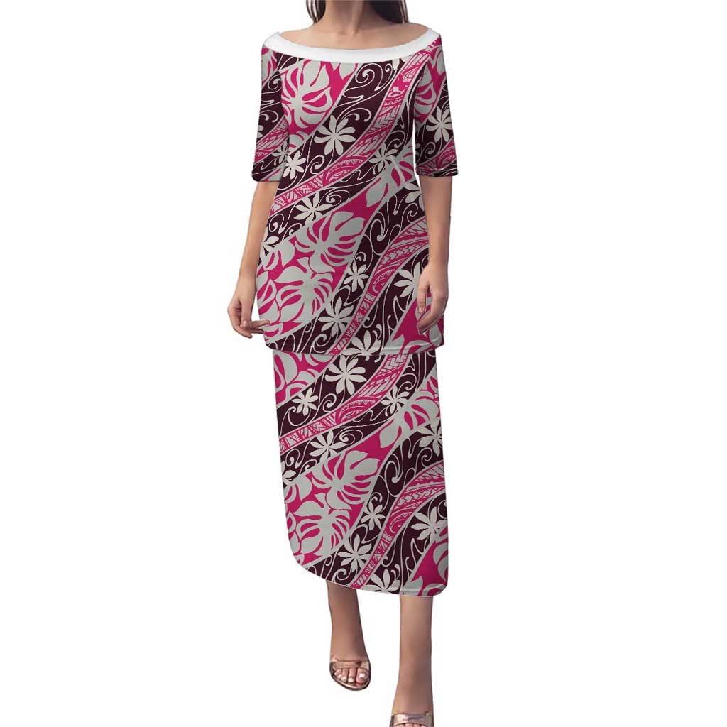 Tarona Tahiti Tiare Monstera Puletasi Polynesian Pattern Curve Style - Polynesian Pride