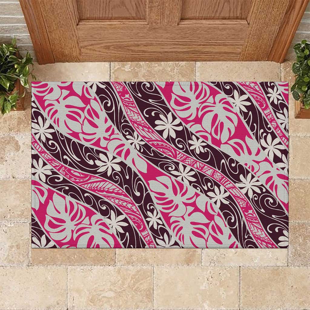 Tarona Tahiti Tiare Monstera Rubber Doormat Polynesian Pattern Curve Style - Polynesian Pride