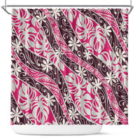 Tarona Tahiti Tiare Monstera Shower Curtain Polynesian Pattern Curve Style - Polynesian Pride
