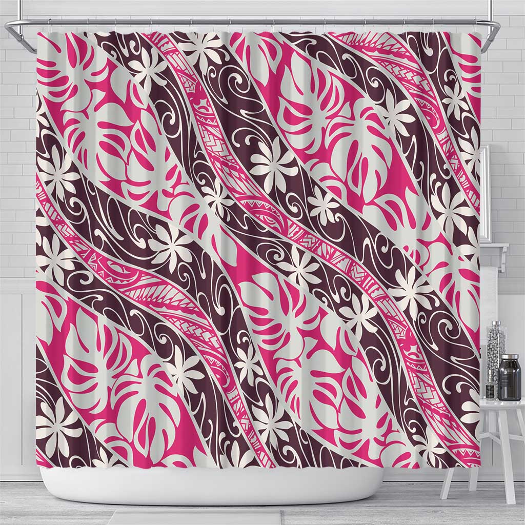Tarona Tahiti Tiare Monstera Shower Curtain Polynesian Pattern Curve Style - Polynesian Pride