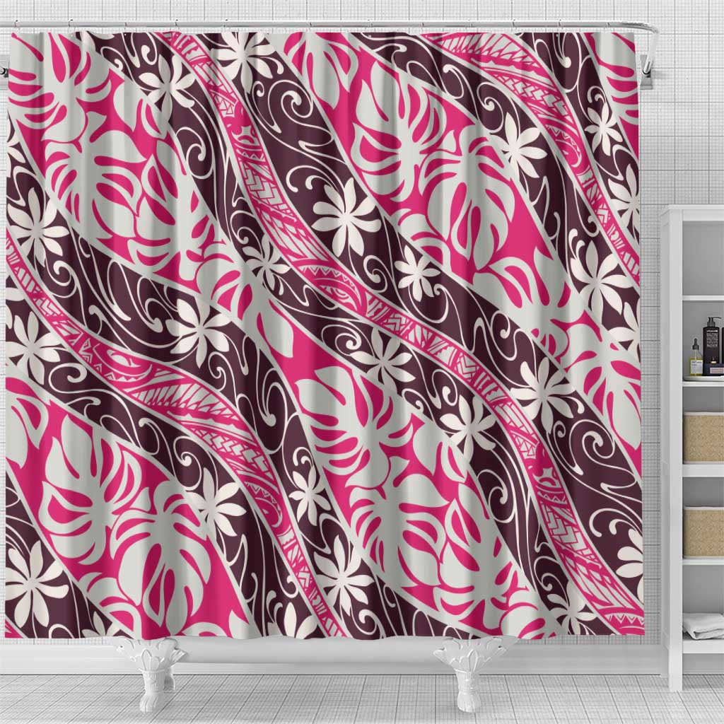 Tarona Tahiti Tiare Monstera Shower Curtain Polynesian Pattern Curve Style - Polynesian Pride