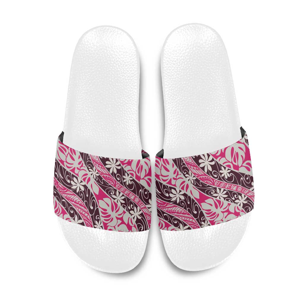 Tarona Tahiti Tiare Monstera Slide Sandals Polynesian Pattern Curve Style - Polynesian Pride