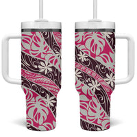 Tarona Tahiti Tiare Monstera Tumbler With Handle Polynesian Pattern Curve Style LT01 One Size: 40 oz Pink - Polynesian Pride