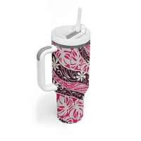 Tarona Tahiti Tiare Monstera Tumbler With Handle Polynesian Pattern Curve Style LT01 - Polynesian Pride