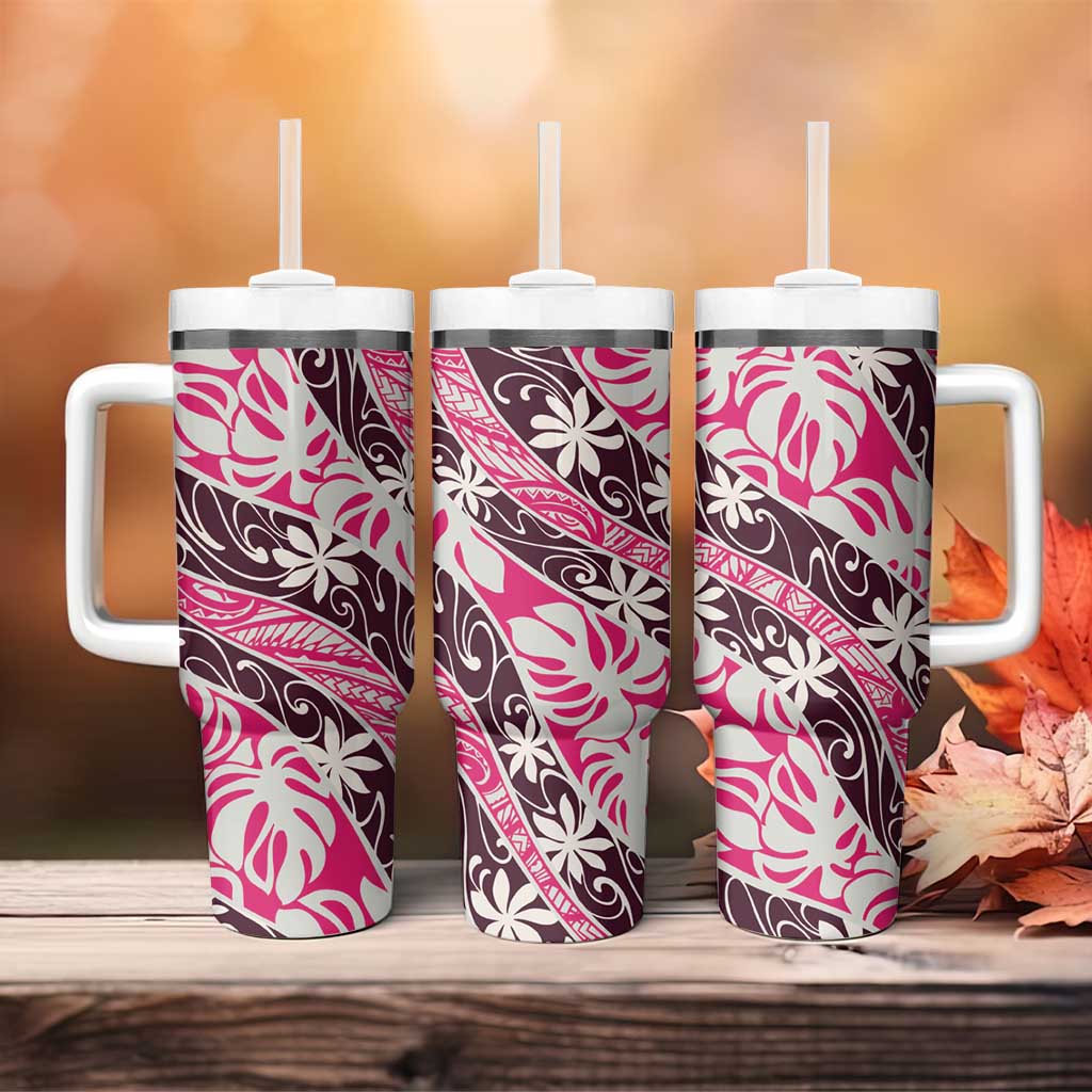 Tarona Tahiti Tiare Monstera Tumbler With Handle Polynesian Pattern Curve Style LT01 - Polynesian Pride