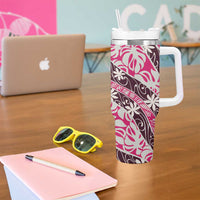 Tarona Tahiti Tiare Monstera Tumbler With Handle Polynesian Pattern Curve Style LT01 - Polynesian Pride