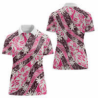 Tarona Tahiti Tiare Monstera Women Polo Shirt Polynesian Pattern Curve Style - Polynesian Pride