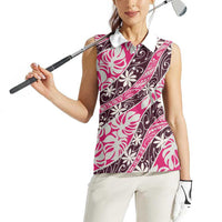 Tarona Tahiti Tiare Monstera Women Sleeveless Polo Shirt Polynesian Pattern Curve Style - Polynesian Pride