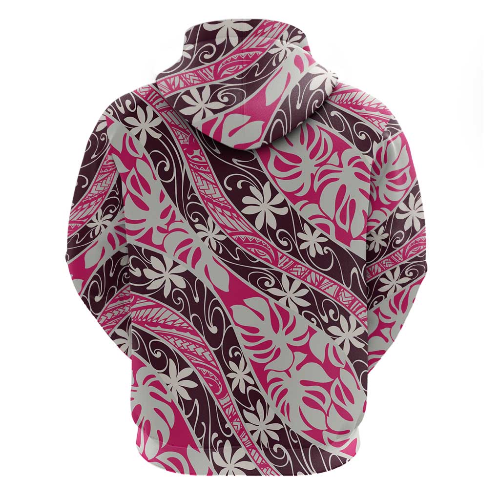 Tarona Tahiti Tiare Monstera Zip Hoodie Polynesian Pattern Curve Style - Polynesian Pride