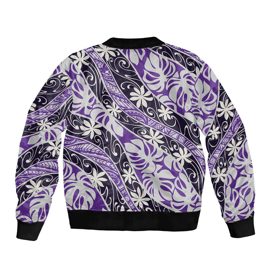 Vareau Tahiti Tiare Monstera Bomber Jacket Polynesian Pattern Curve Style - Polynesian Pride