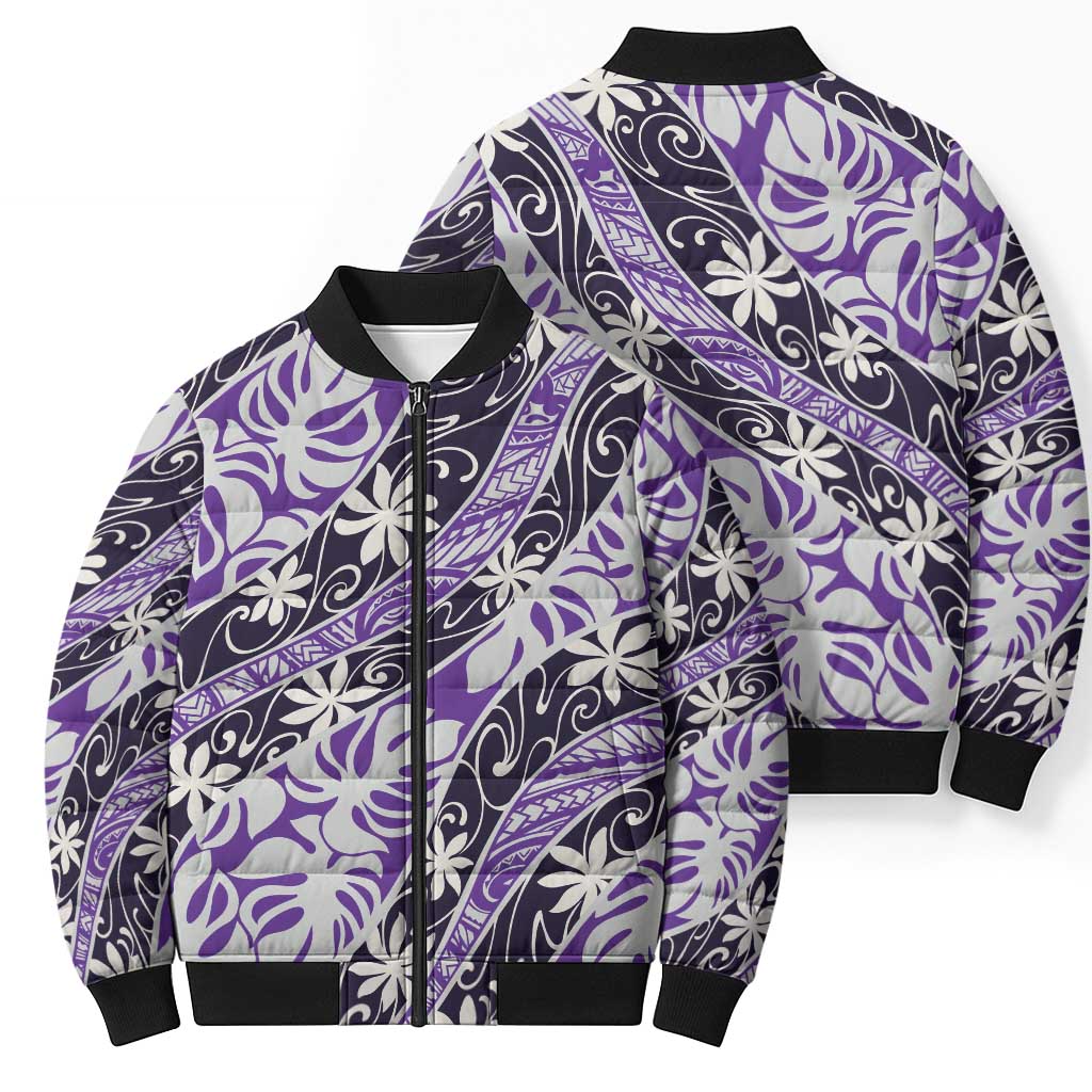 Vareau Tahiti Tiare Monstera Bomber Puffer Jacket Polynesian Pattern Curve Style - Polynesian Pride