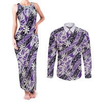 Vareau Tahiti Tiare Monstera Couples Matching Tank Maxi Dress and Long Sleeve Button Shirt Polynesian Pattern Curve Style - Polynesian Pride
